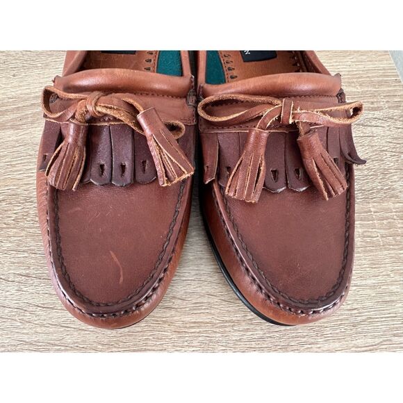 Vintage Greg Norman Men\'s Classic Brown Leather Tassel Loafers Shoes size 8.5 main image 9